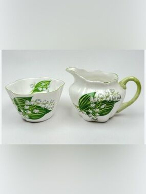 RARE Vintage SHELLEY Lily Of The Valley creamer and sugar bowl